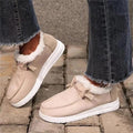 Leah | Chaussures basses à enfiler pour femme, doublées de peluche, avec lien sur le devant et semelle plate blanche