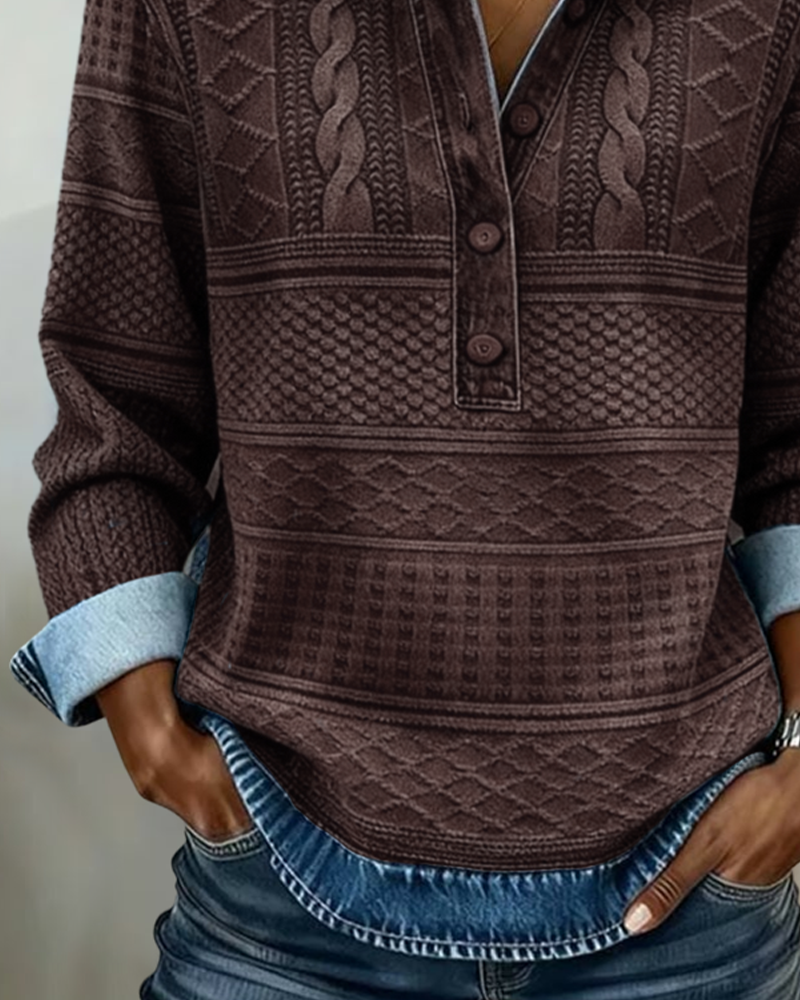 Briar | Women's Denim-Look Knit Polo Top