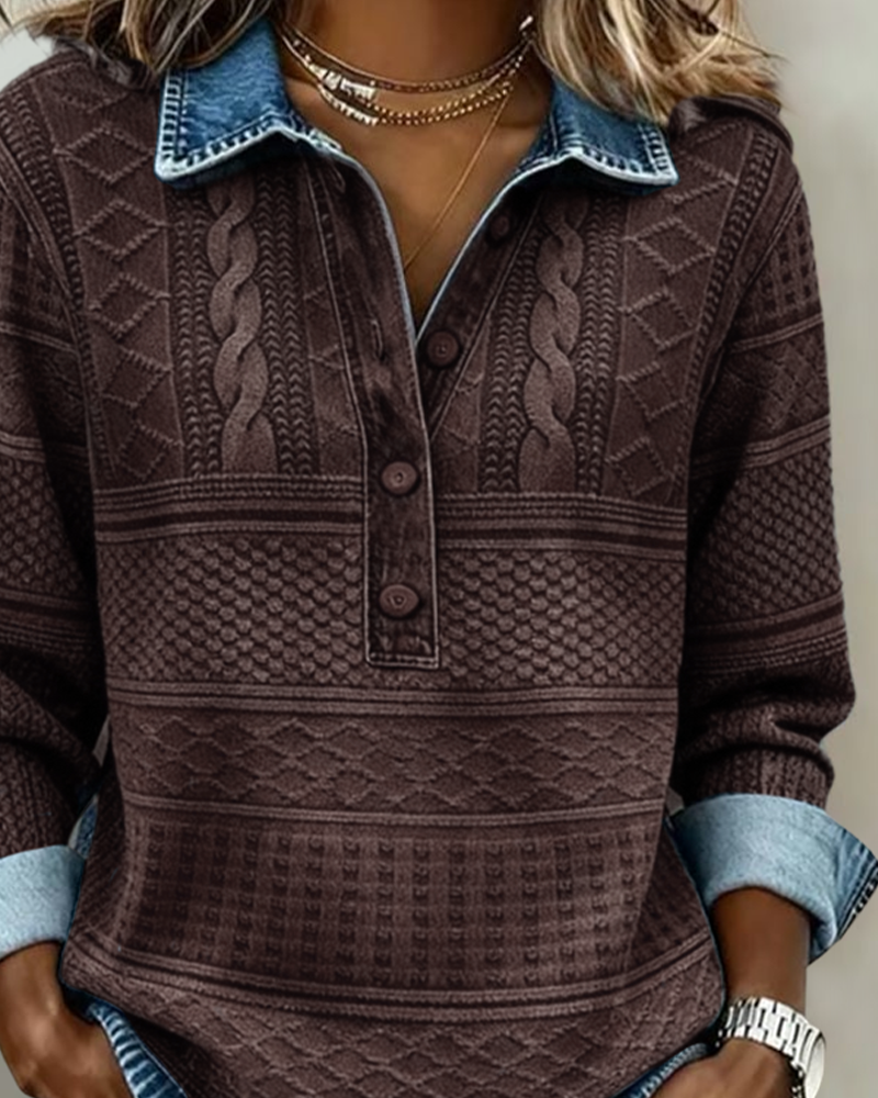 Briar | Women's Denim-Look Knit Polo Top