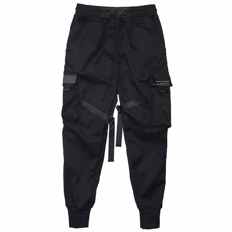 Men's black cargo joggers with ribbed cuffs