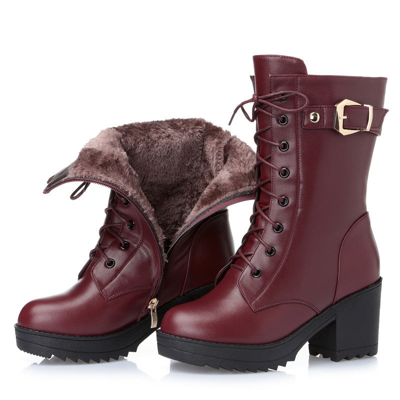 Women's black leather Martin boots with chunky heel