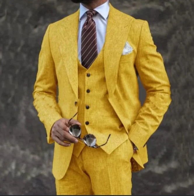 Men's pink slim fit three-piece suit set