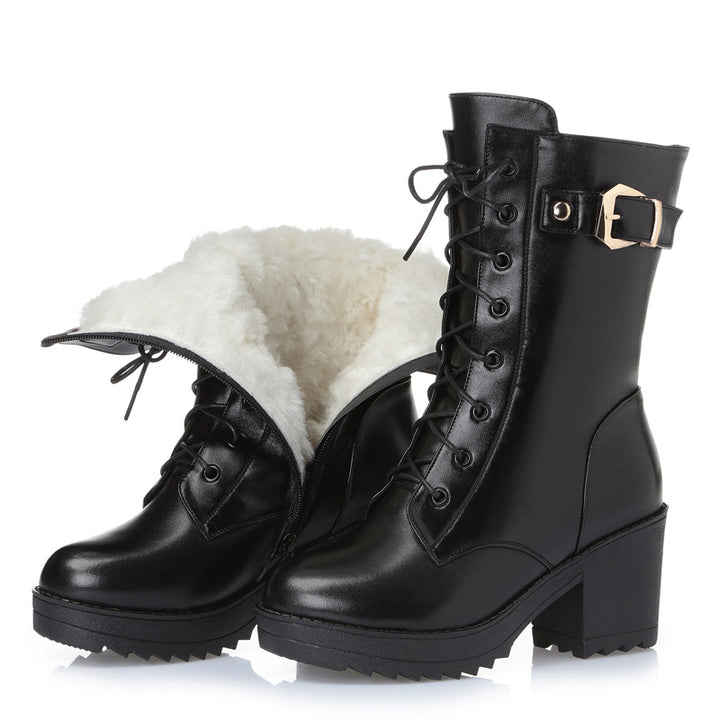 Women's black leather Martin boots with chunky heel