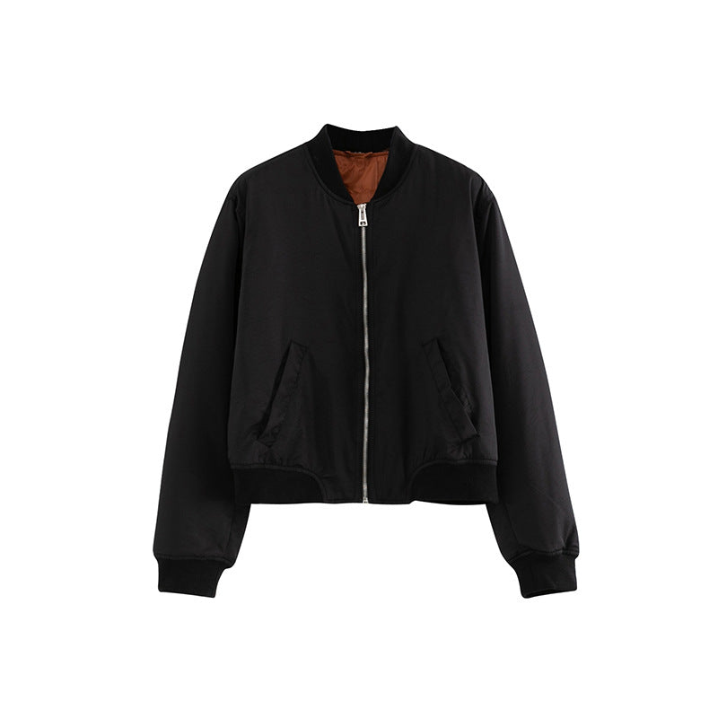 Men's cotton bomber jacket with front zip in black