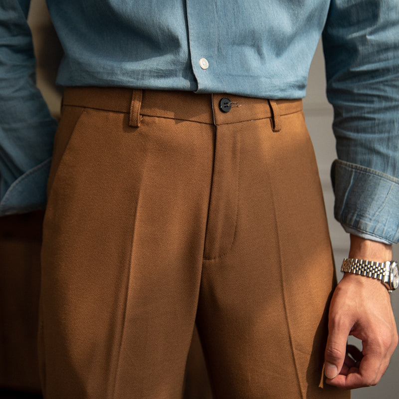 Men's slim tapered casual pants, front view
