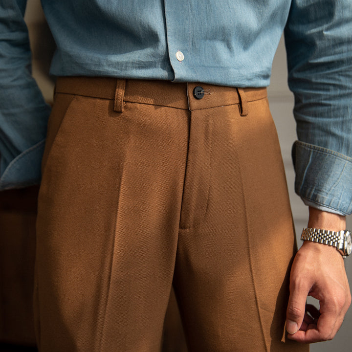 Men's slim tapered casual pants, front view