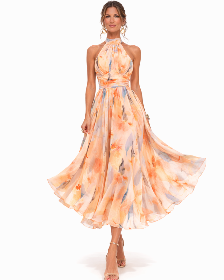 Isla | Floral Halter Chiffon Dress