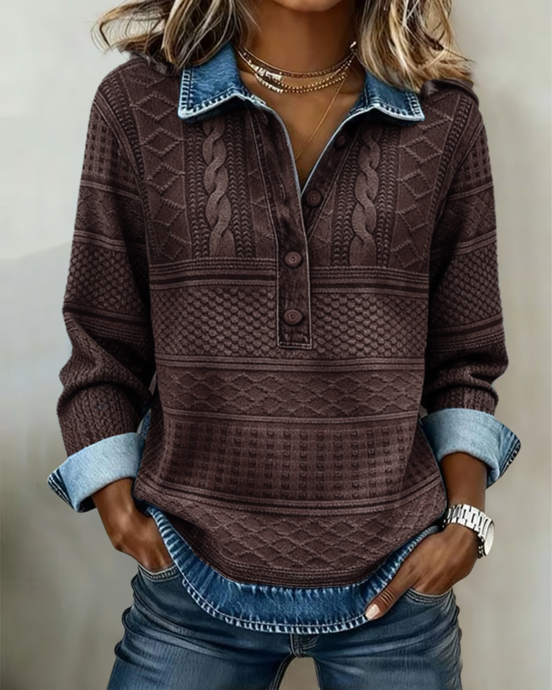 Briar | Women's Denim-Look Knit Polo Top