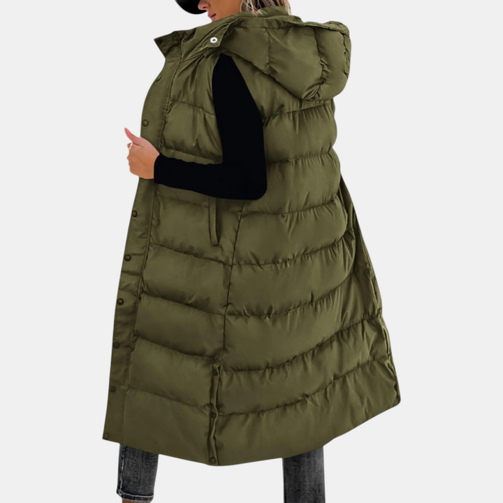Pia | Long hooded puffer vest for women