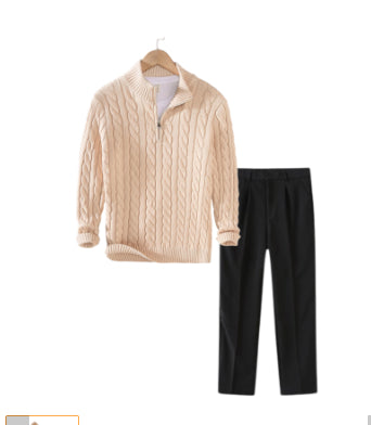 Men's gray slim fit turtleneck sweater on model