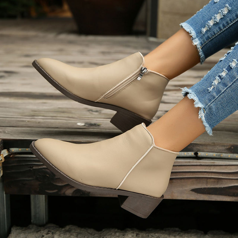 Women's chunky heel ankle boots with side zipper