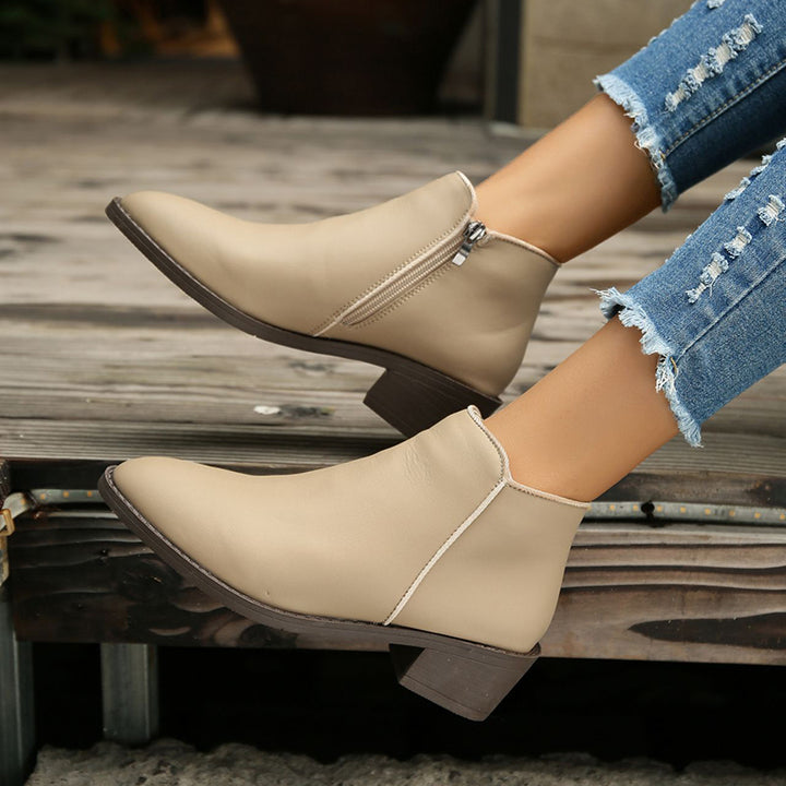 Women's chunky heel ankle boots with side zipper