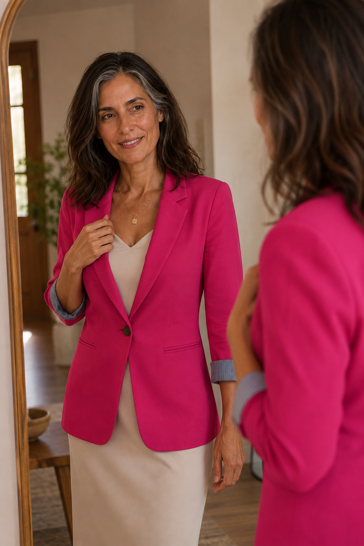 Woman wearing structured lapel blazer cardigan in fall outfit