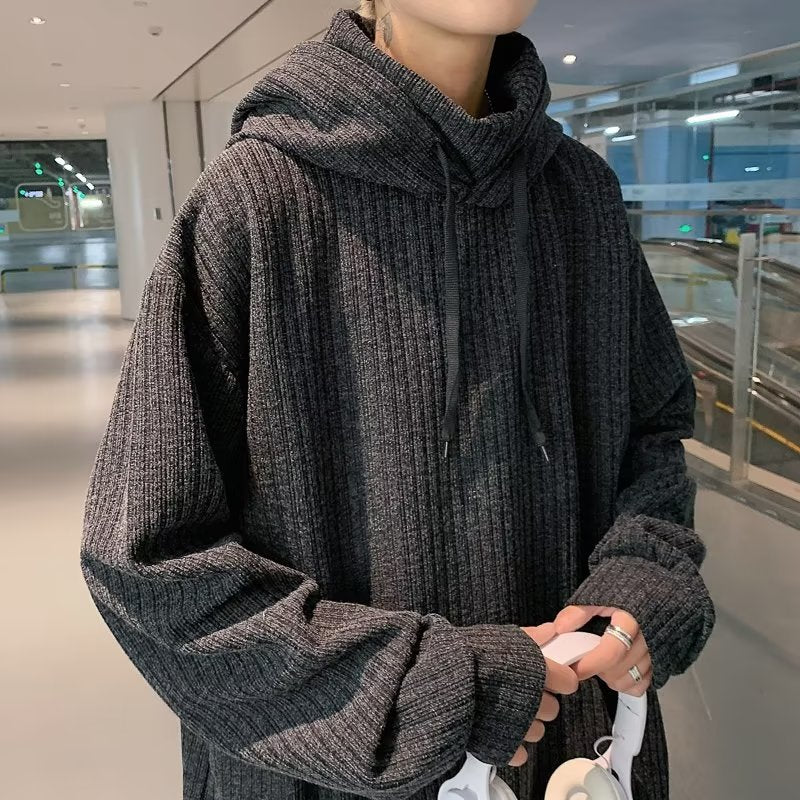 Men's black turtleneck hooded sweater front view