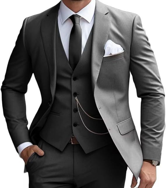 Men's slim fit three-piece business suit front view