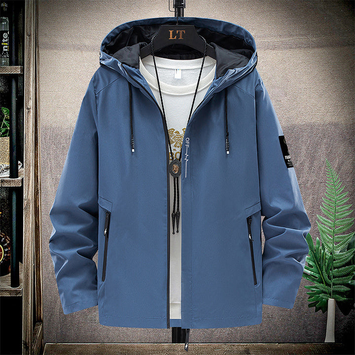 Men's hooded bomber jacket with zip front in black