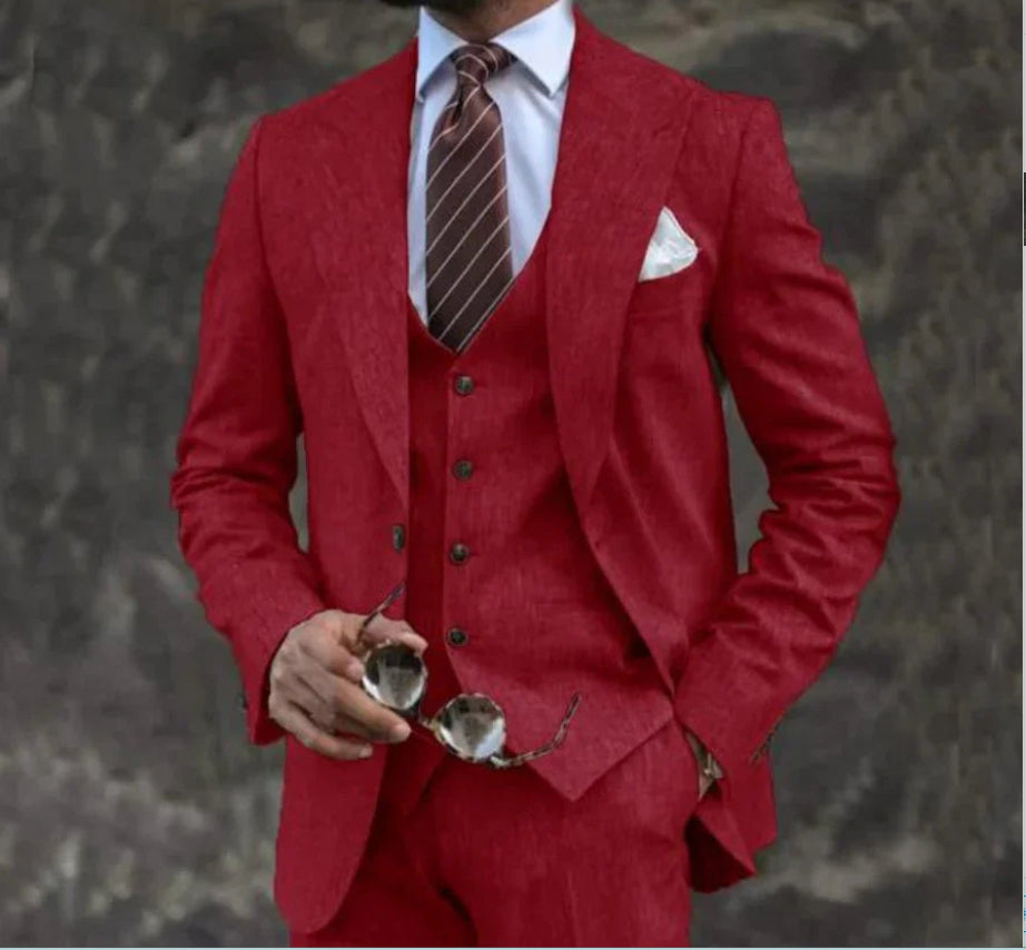 Men's pink slim fit three-piece suit set