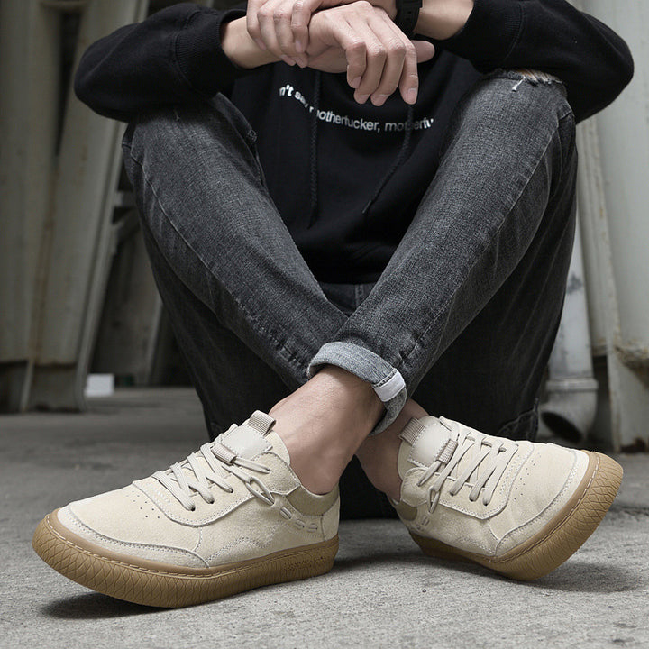 Men's low top leather sneakers in sand color