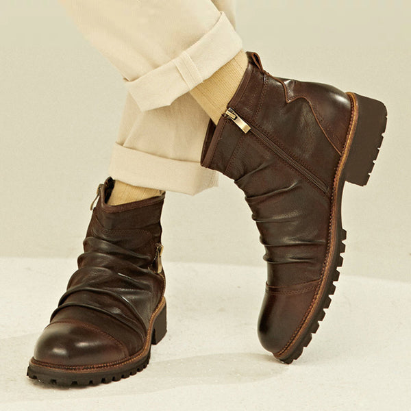 Christopher | High Top Leather Cowboy Boots with Side Zipper