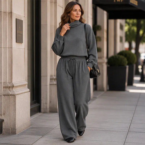 Piper | Turtleneck Two-Piece Set with Wide-Leg Pants and Drawstring Waist