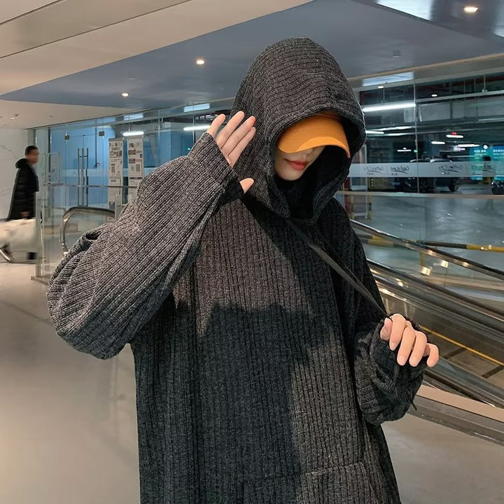 Men's black turtleneck hooded sweater front view
