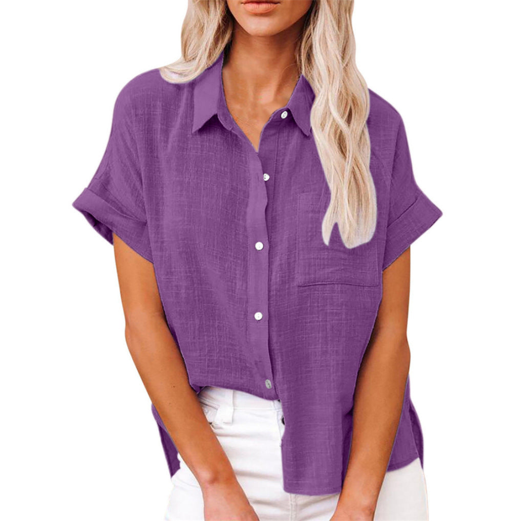 Women's Breezy Cotton Linen Button-Up Blouse
