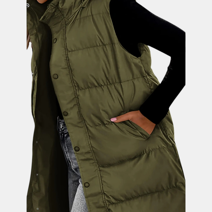 Pia | Long hooded puffer vest for women