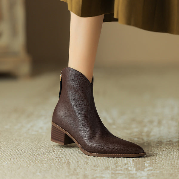 Caroline | Bottines en cuir à talon moyen avec fermeture éclair arrière