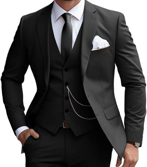 Men's slim fit three-piece business suit front view