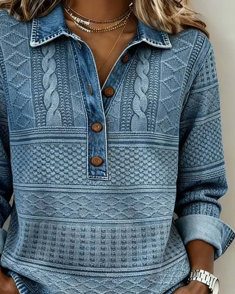 Briar | Women's Denim-Look Knit Polo Top