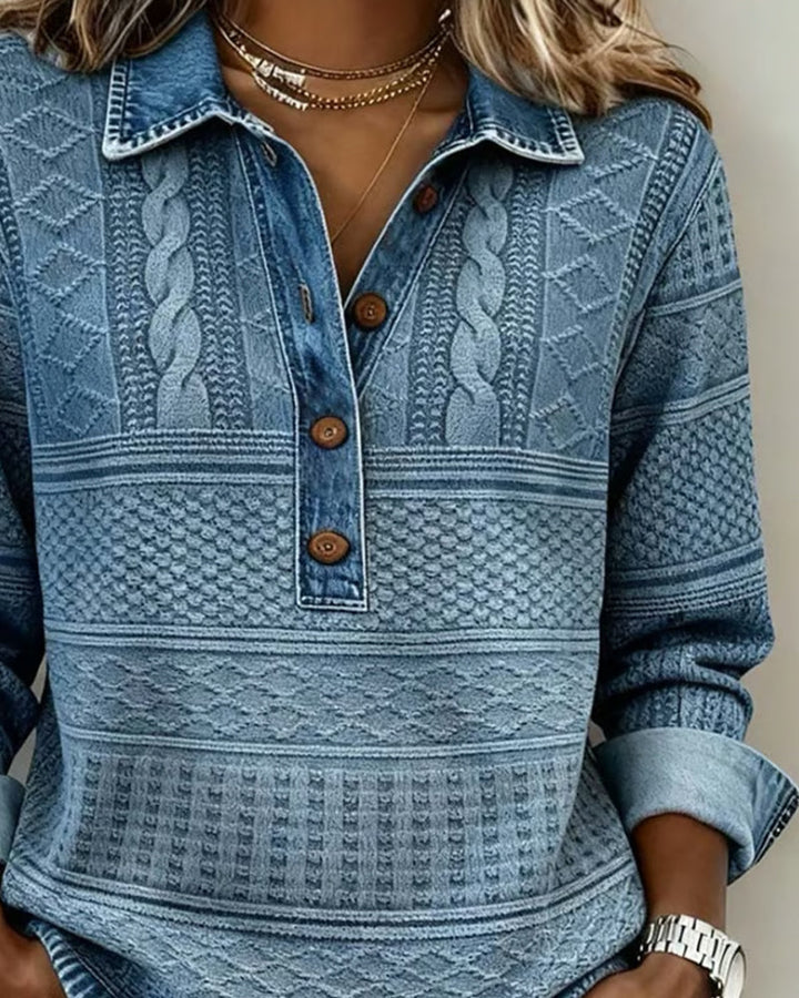 Briar | Women's Denim-Look Knit Polo Top