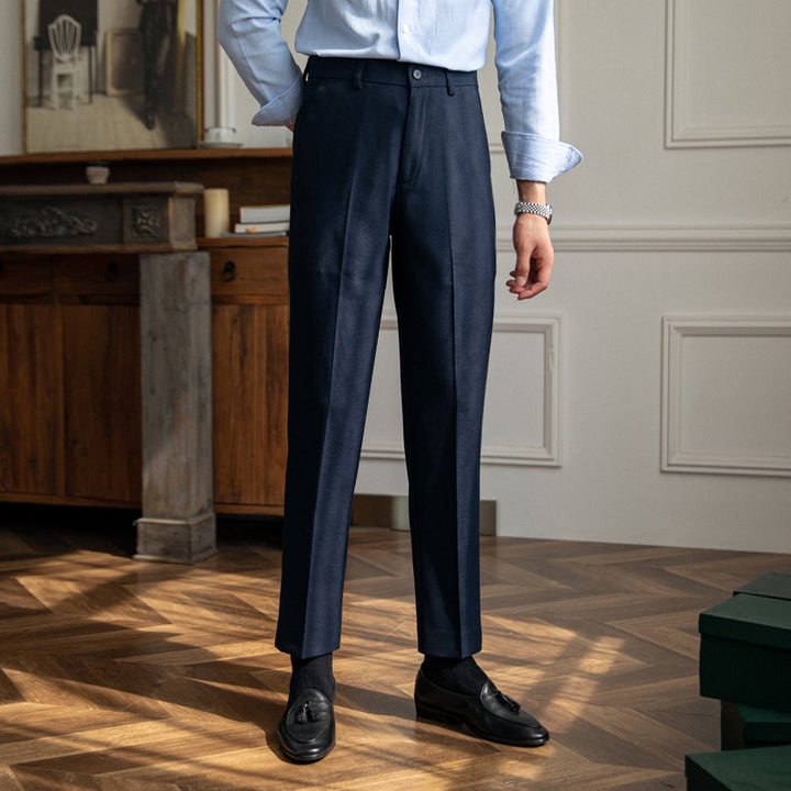 Men's slim tapered casual pants, front view