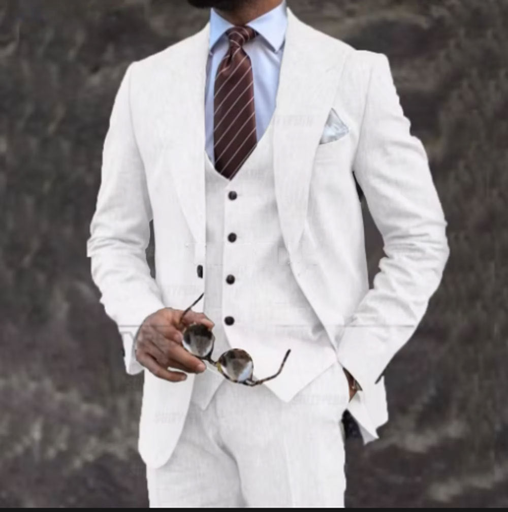 Men's pink slim fit three-piece suit set