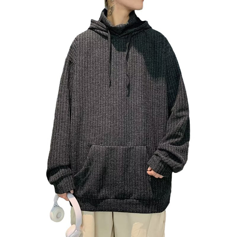 Men's black turtleneck hooded sweater front view