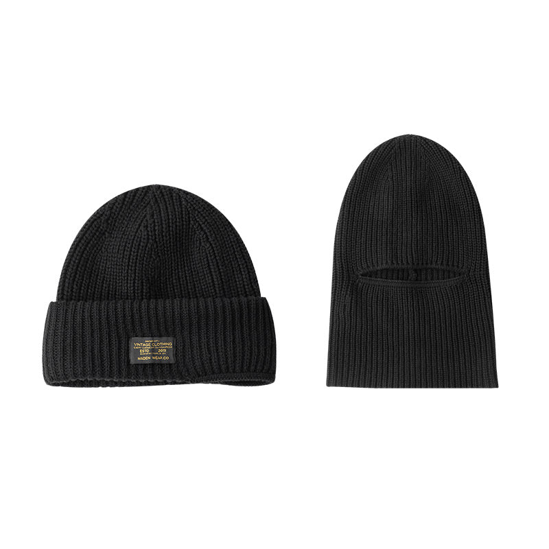 Black vintage knitted melon skin beanie for women