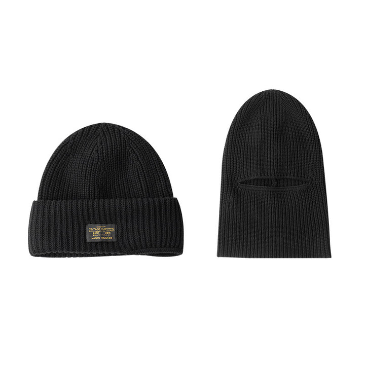 Black vintage knitted melon skin beanie for women