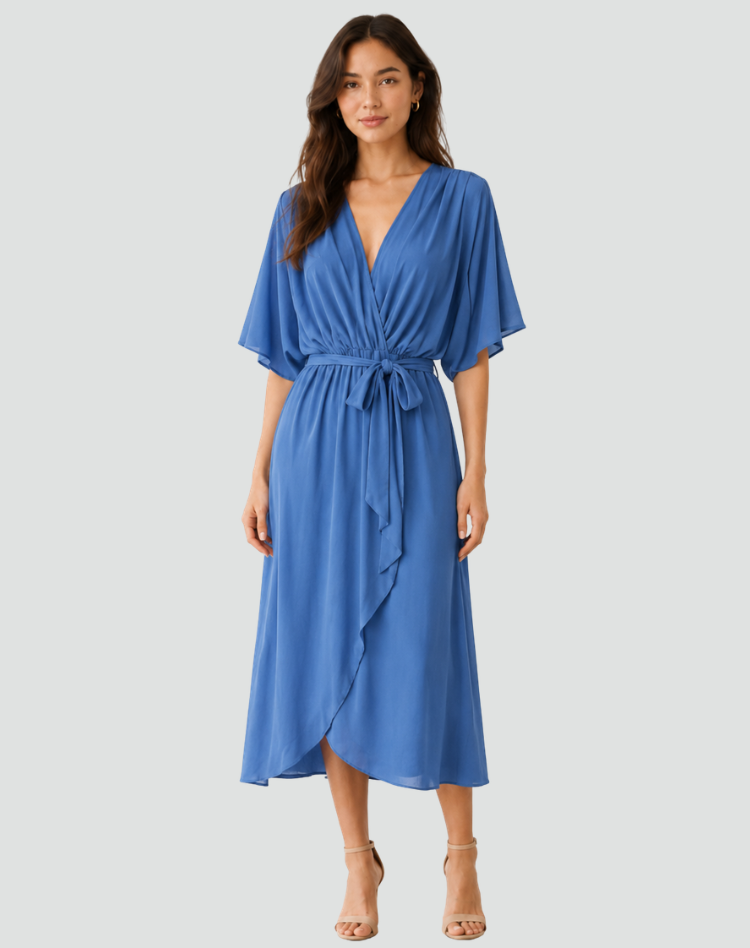 Olivia | Women’s Wrap Neck Midi Dress