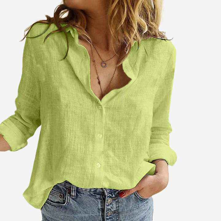 Women's Relaxed Linen Blend Button-Up Blouse