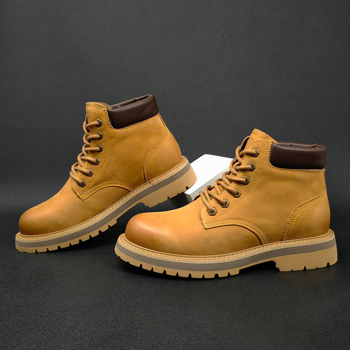 Men's yellow leather Martin boots with lace-up front