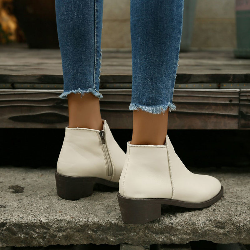 Women's chunky heel ankle boots with side zipper