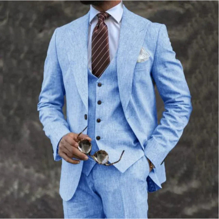 Men's pink slim fit three-piece suit set