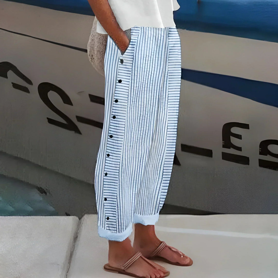 Ines | Lightweight stripe button trousers