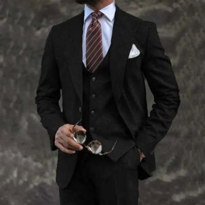 Men's pink slim fit three-piece suit set