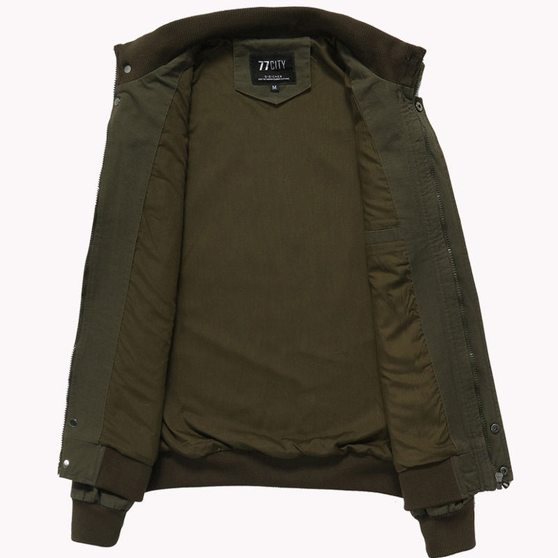 Men's khaki bomber jacket with military flight style