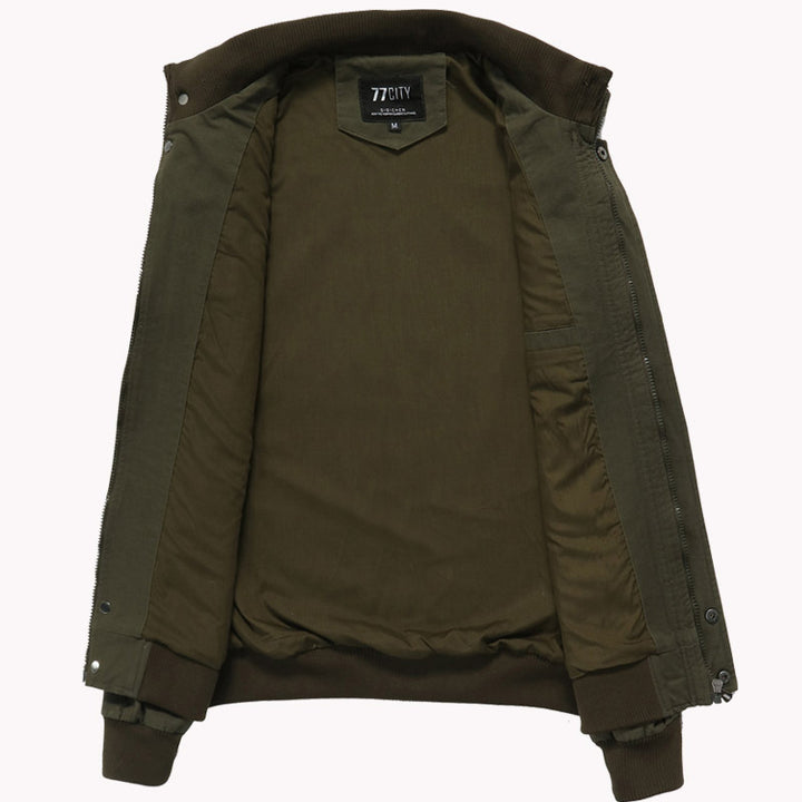 Men's khaki bomber jacket with military flight style
