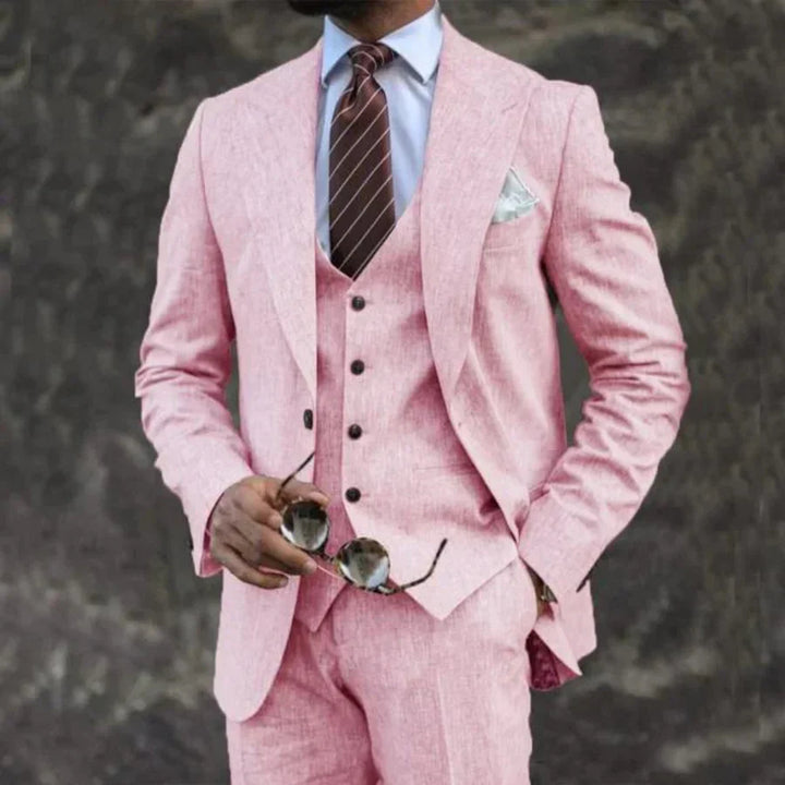 Men's pink slim fit three-piece suit set