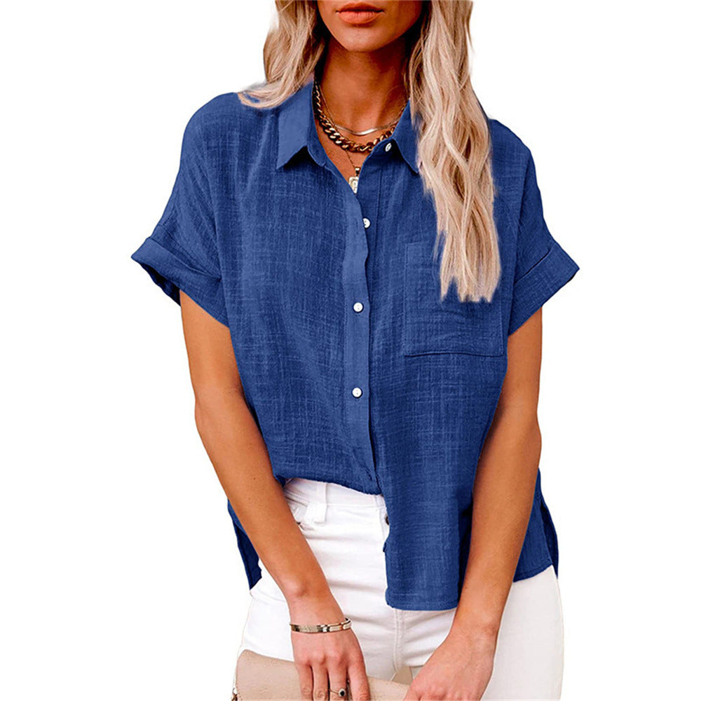 Women's Breezy Cotton Linen Button-Up Blouse