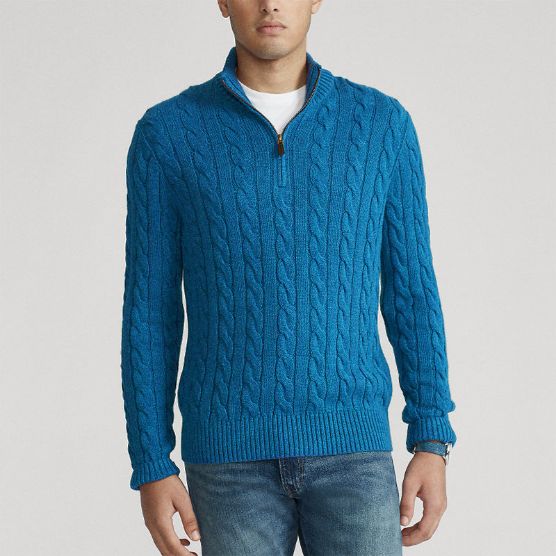 Men's gray slim fit turtleneck sweater on model