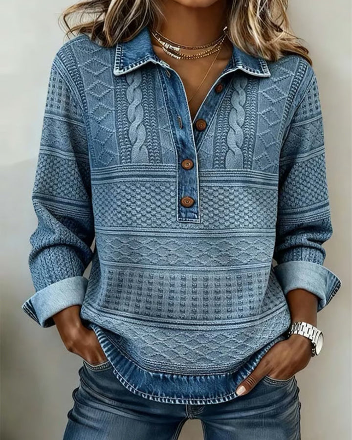 Briar | Women's Denim-Look Knit Polo Top