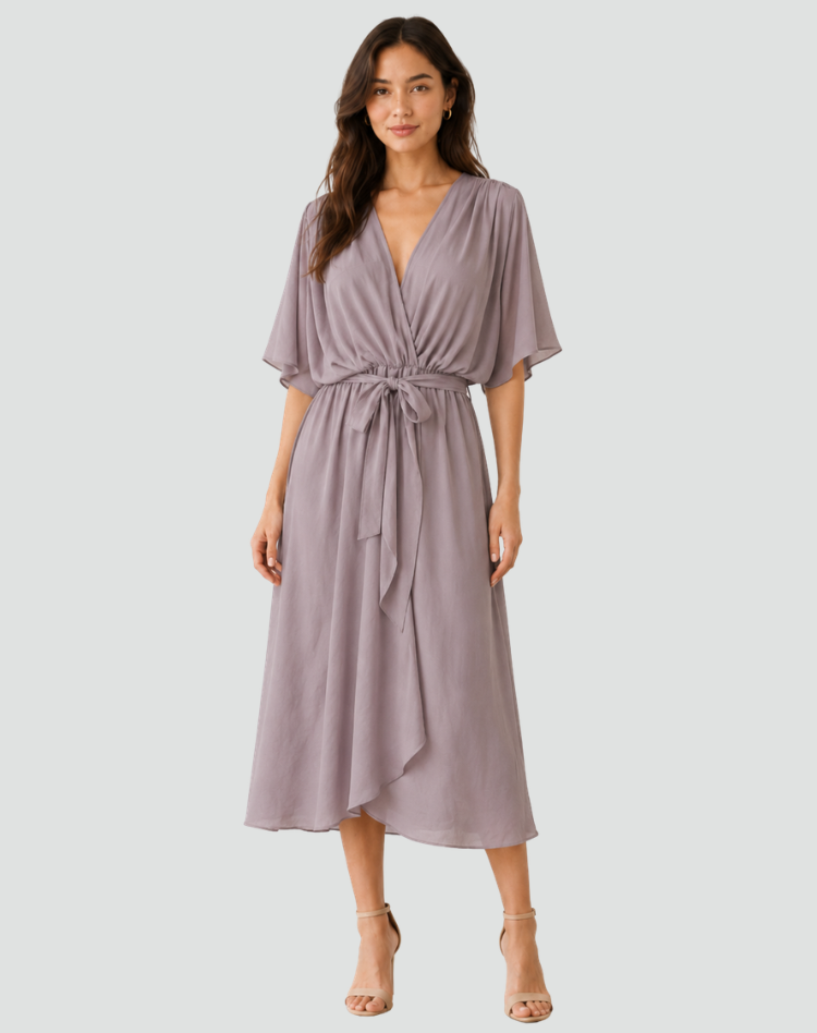 Olivia | Women’s Wrap Neck Midi Dress